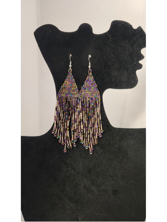 Handmade Jewelry - Handcrafted Beaded Fringe Earrings in Metalilic colors
